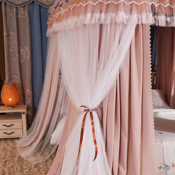 91家纺网 家纺一手货源 找家纺 艾晶美 2022新款双层遮光导轨抗A类抗菌床幔蚊帐奶茶咖布帘