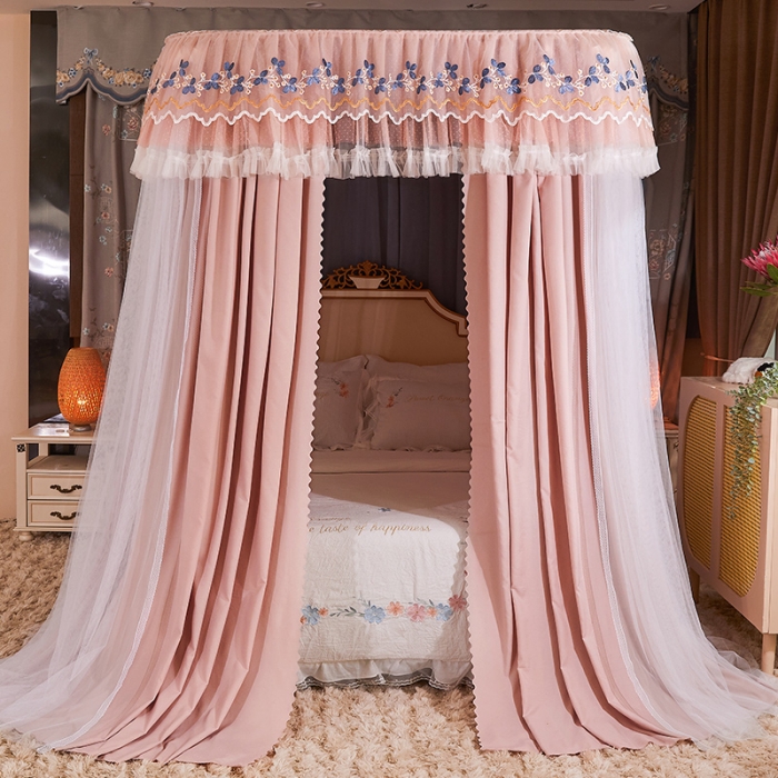 91家纺网 家纺一手货源 找家纺 艾晶美 2022新款双层遮光导轨抗A类抗菌床幔蚊帐奶茶咖布帘