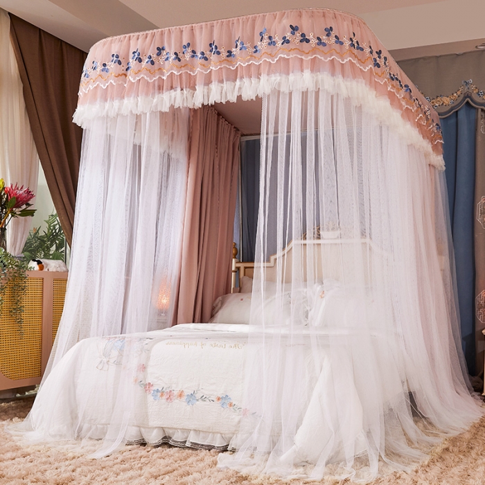 91家纺网 家纺一手货源 找家纺 艾晶美 2022新款双层遮光导轨抗A类抗菌床幔蚊帐奶茶咖布帘