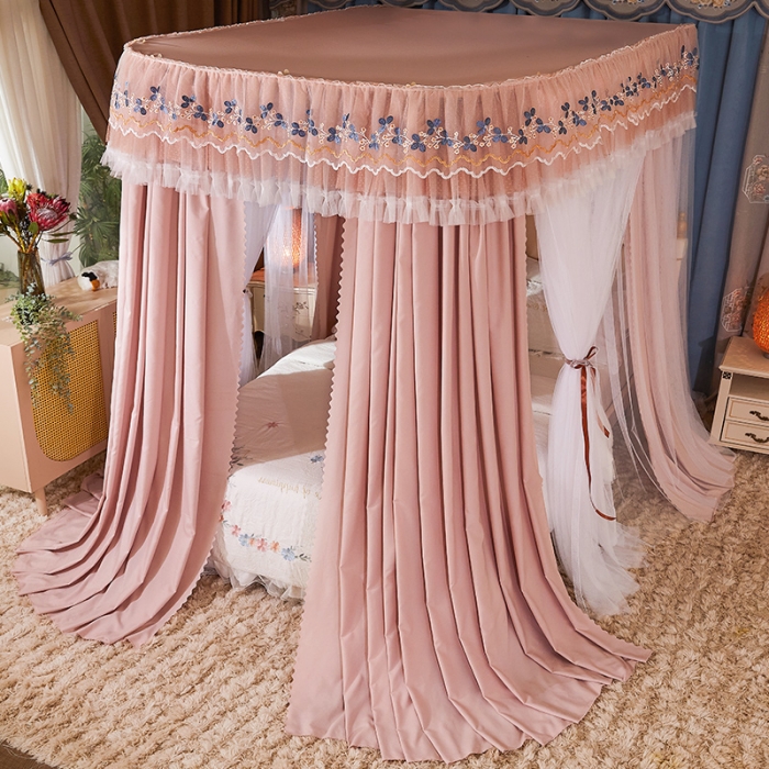 91家纺网 家纺一手货源 找家纺 艾晶美 2022新款双层遮光导轨抗A类抗菌床幔蚊帐奶茶咖布帘