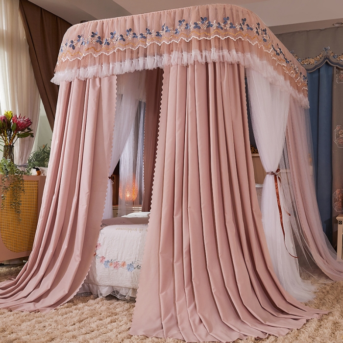 91家纺网 家纺一手货源 找家纺 艾晶美 2022新款双层遮光导轨抗A类抗菌床幔蚊帐奶茶咖布帘