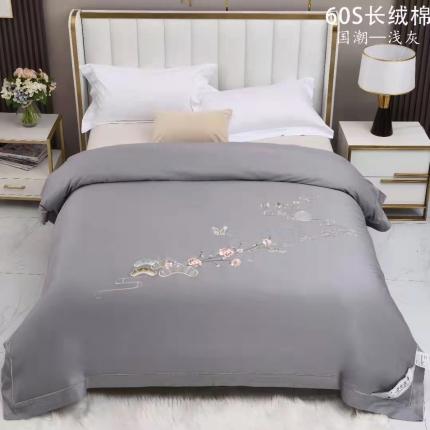 91家纺网 家纺一手货源 找家纺 晋瑞 2022新款60S长绒棉国潮蚕丝被 国潮-浅灰
