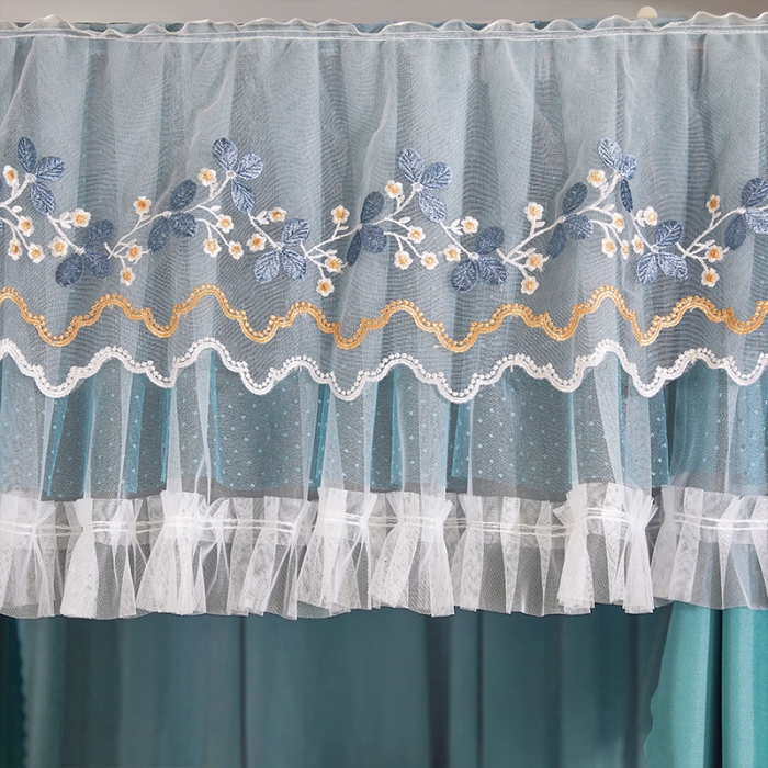 91家纺网 家纺一手货源 找家纺 艾晶美 2022新款双层遮光导轨抗A类抗菌床幔蚊帐松石绿布帘