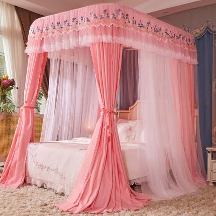 91家纺网 家纺一手货源 找家纺 艾晶美 2022新款双层遮光导轨抗A类抗菌床幔蚊帐樱花粉布帘