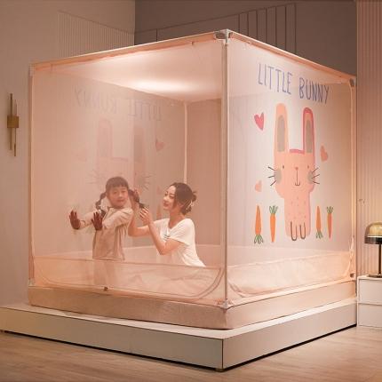 91家纺网 家纺一手货源 找家纺 梦精灵 2025升级连接好白色烤漆支架加柔加密三明治防蚊防摔防尘多功能坐床蚊帐床笠款 兔小萌