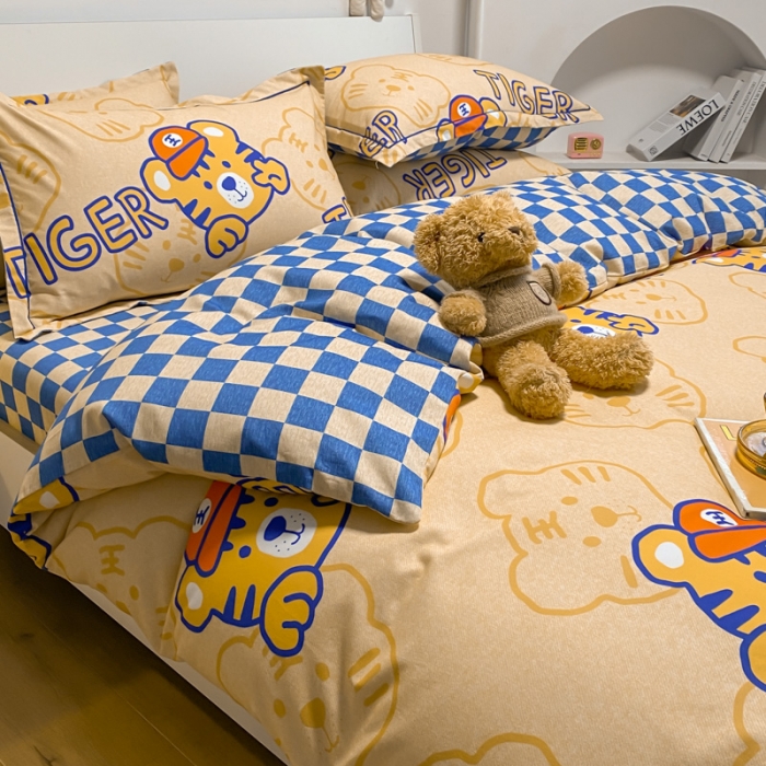 91家纺网 家纺一手货源 找家纺 金爱家 2021新款纯棉磨毛小清新四件套小老虎