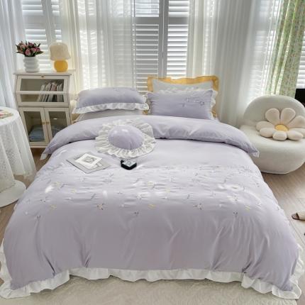 91家纺网 家纺一手货源 找家纺 （总）优悦 2022新款冰丝绣花四件套-浅汐