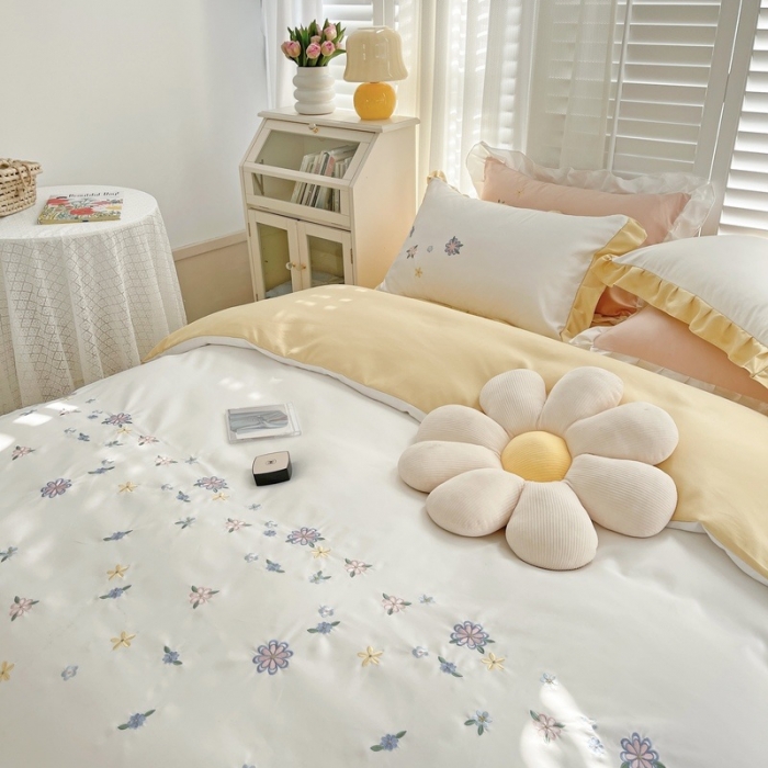 91家纺网 家纺一手货源 找家纺 （总）优悦 2022新款冰丝绣花四件套-浅汐