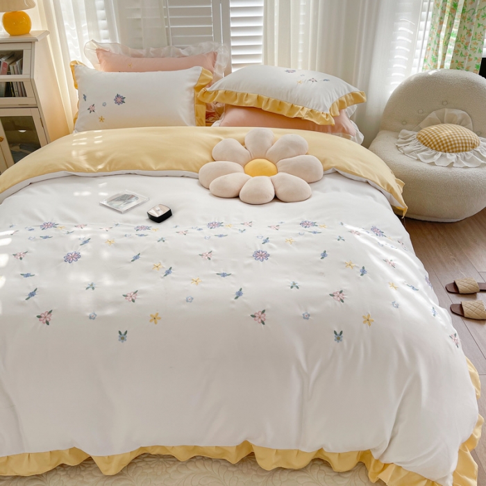 91家纺网 家纺一手货源 找家纺 （总）优悦 2022新款冰丝绣花四件套-浅汐