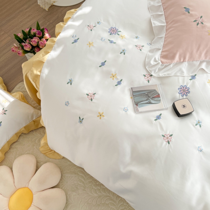 91家纺网 家纺一手货源 找家纺 （总）优悦 2022新款冰丝绣花四件套-浅汐