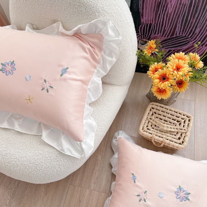 91家纺网 家纺一手货源 找家纺 优悦 2022新款冰丝绣花四件套浅汐-花香粉