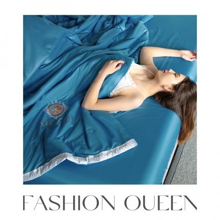 91家纺网 家纺一手货源 找家纺 梦镜 2025新款水洗冰丝空调夏凉被夏被四件套 居里夫人-蓝