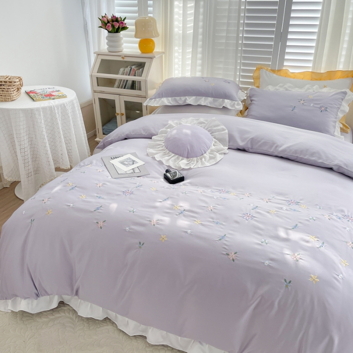 91家纺网 家纺一手货源 找家纺 优悦 2022新款冰丝绣花四件套浅汐-香芋紫