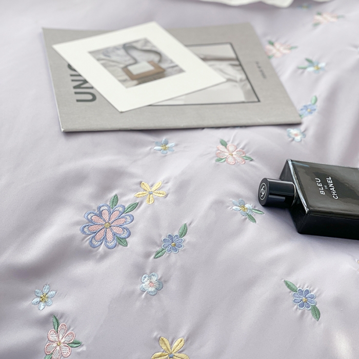 91家纺网 家纺一手货源 找家纺 优悦 2022新款冰丝绣花四件套浅汐-香芋紫