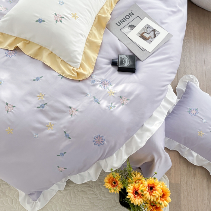 91家纺网 家纺一手货源 找家纺 优悦 2022新款冰丝绣花四件套浅汐-香芋紫