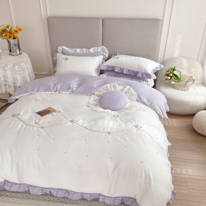 91家纺网 家纺一手货源 找家纺 （总）优悦 2022新款花边款冰丝刺绣四件套-花悦