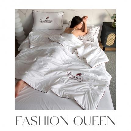 91家纺网 家纺一手货源 找家纺 梦镜 2025新款水洗冰丝空调夏凉被夏被四件套 羽毛-白