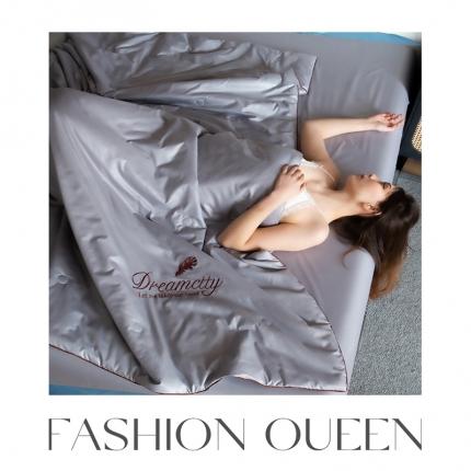 91家纺网 家纺一手货源 找家纺 梦镜 2025新款水洗冰丝空调夏凉被夏被四件套 羽毛-灰