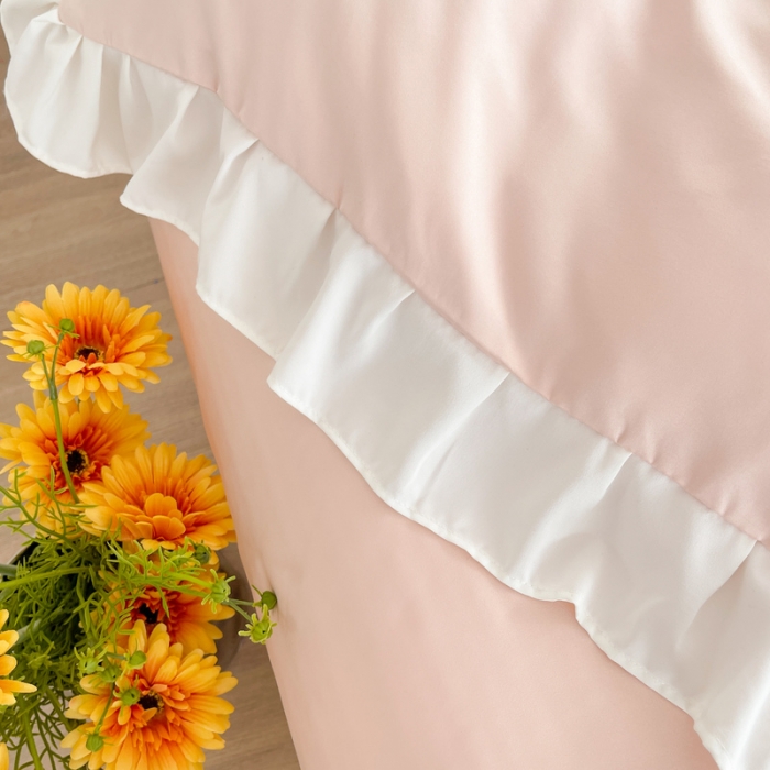 91家纺网 家纺一手货源 找家纺 优悦 2022新款花边款冰丝刺绣四件套 花悦-樱花粉