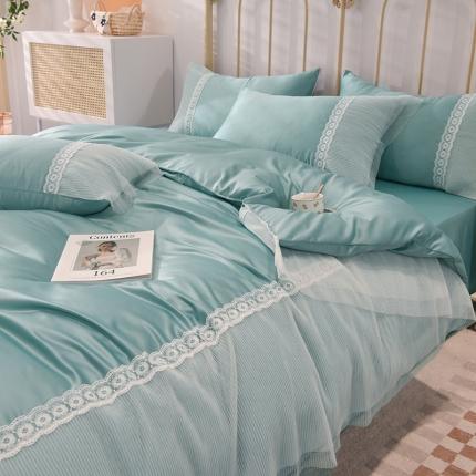 91家纺网 家纺一手货源 找家纺 花香四季 2023新款水洗真丝四件套-甜心 薄荷绿