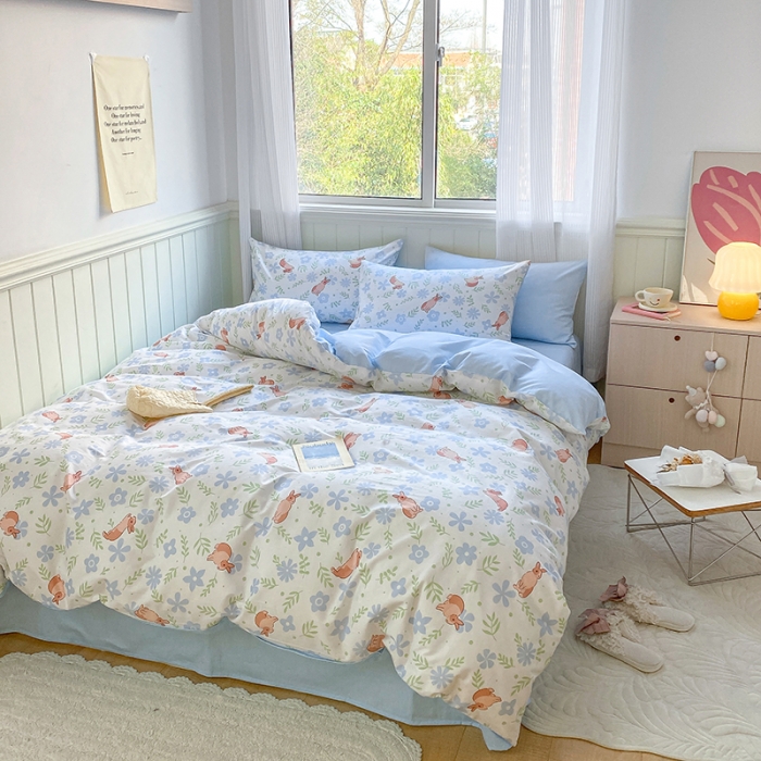 91家纺网 家纺一手货源 找家纺 琪格格 2022新款13372全棉印花四件套 田园兔