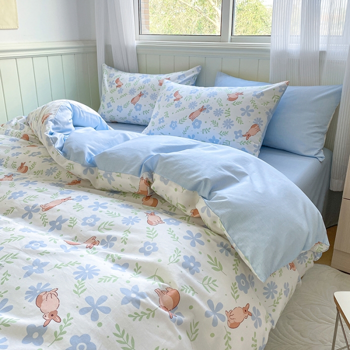 91家纺网 家纺一手货源 找家纺 琪格格 2022新款13372全棉印花四件套 田园兔