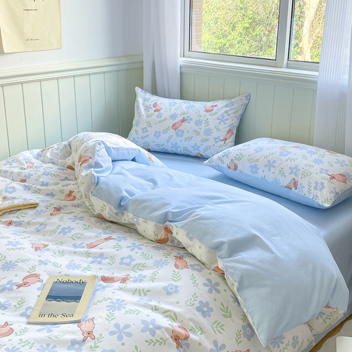 91家纺网 家纺一手货源 找家纺 琪格格 2022新款13372全棉印花四件套 田园兔