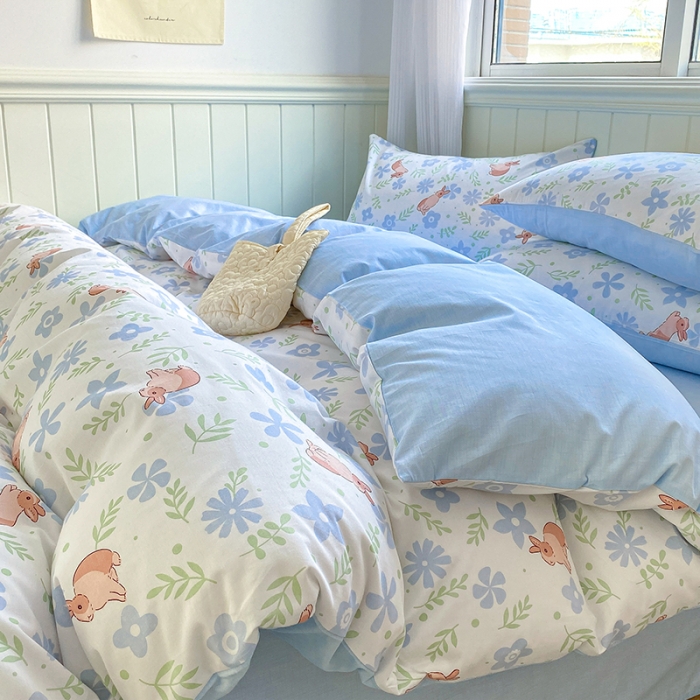 91家纺网 家纺一手货源 找家纺 琪格格 2022新款13372全棉印花四件套 田园兔