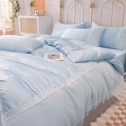 91家纺网 家纺一手货源 找家纺 花香四季 2023新款水洗真丝四件套-甜心 清新蓝