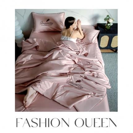 91家纺网 家纺一手货源 找家纺 梦镜 2025新款水洗冰丝空调夏凉被夏被四件套 羽毛-香槟