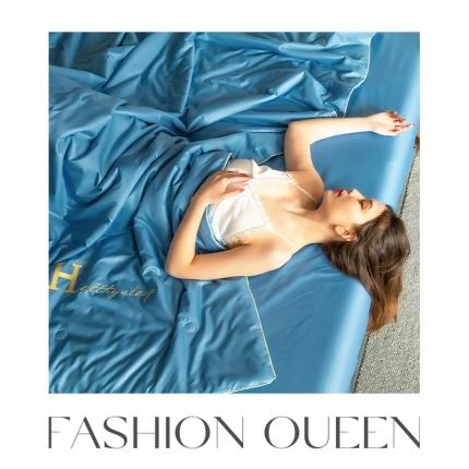 91家纺网 家纺一手货源 找家纺 梦镜 2025新款水洗冰丝空调夏凉被夏被四件套 轻奢H-蓝