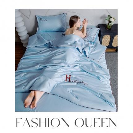 91家纺网 家纺一手货源 找家纺 梦镜 2025新款水洗冰丝空调夏凉被夏被四件套 轻奢H-天蓝