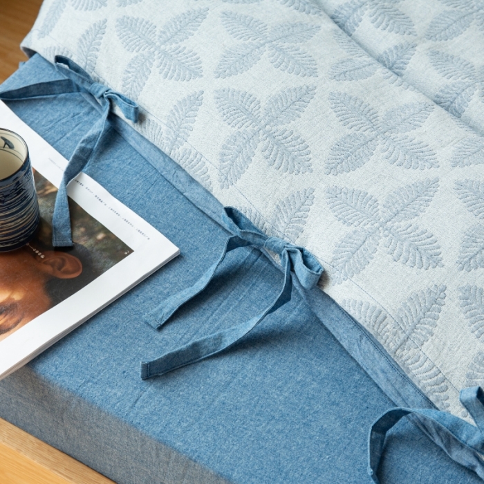 91家纺网 家纺一手货源 找家纺 安莱生活 2022新款全棉双层纱蝴蝶结四件套 四叶草-牛仔蓝