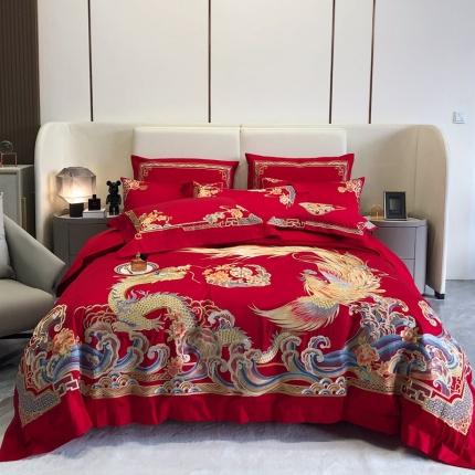 馨蕊家居2022新款140S全棉长绒棉刺绣婚庆四件套承龙御凤