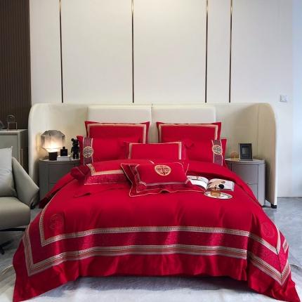 馨蕊家居 2022新款140S全棉长绒棉刺绣婚庆四件套玛西亚