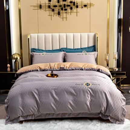 91家纺网 家纺一手货源 找家纺 凡客 2022新款全棉提花轻奢风刺绣款四件套 星晨灰