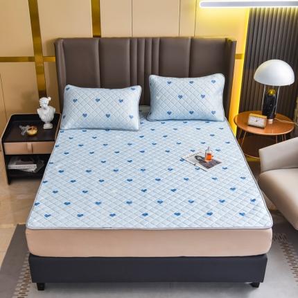 锦罗绣 2024新款水洗乳胶凉席床单凉席夏被四件套 爱心蓝