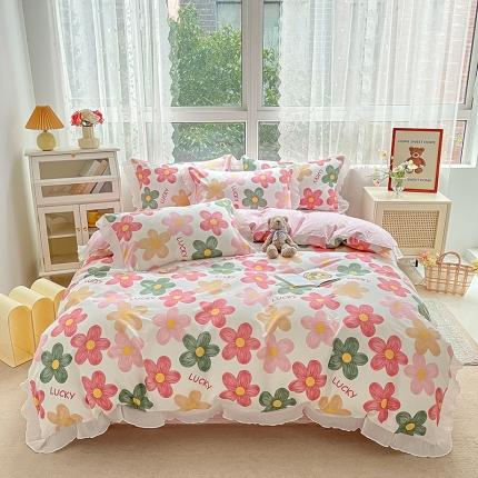 91家纺网 家纺一手货源 找家纺 琪格格纺织 2022新款纯棉荷叶边四件套 荷叶边-春色粉