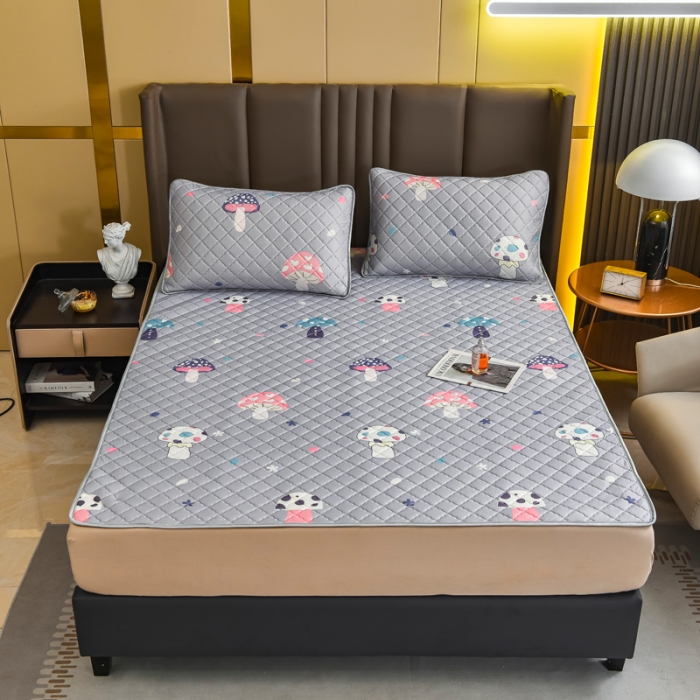 91家纺网 家纺一手货源 找家纺 锦罗绣 2024新款水洗乳胶凉席床单凉席夏被四件套 彩色蘑菇