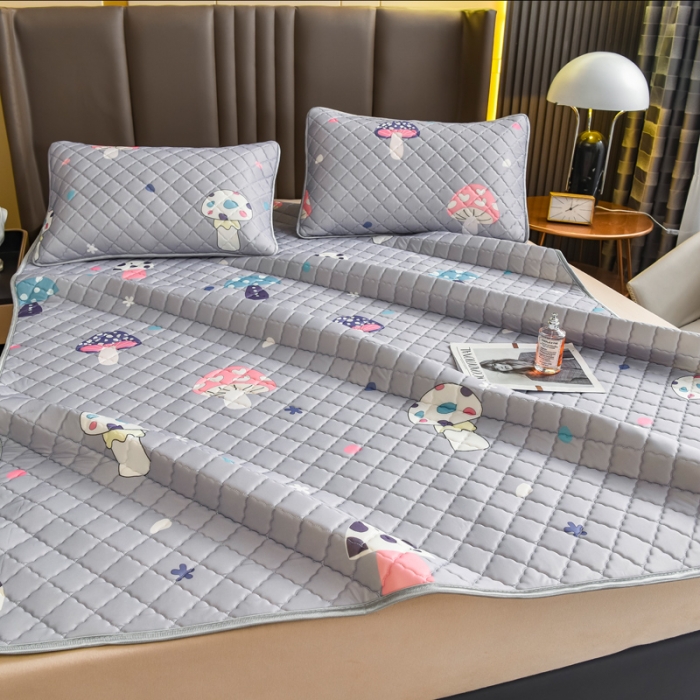 91家纺网 家纺一手货源 找家纺 锦罗绣 2024新款水洗乳胶凉席床单凉席夏被四件套 彩色蘑菇