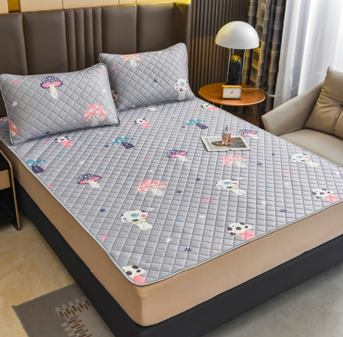 91家纺网 家纺一手货源 找家纺 锦罗绣 2024新款水洗乳胶凉席床单凉席夏被四件套 彩色蘑菇