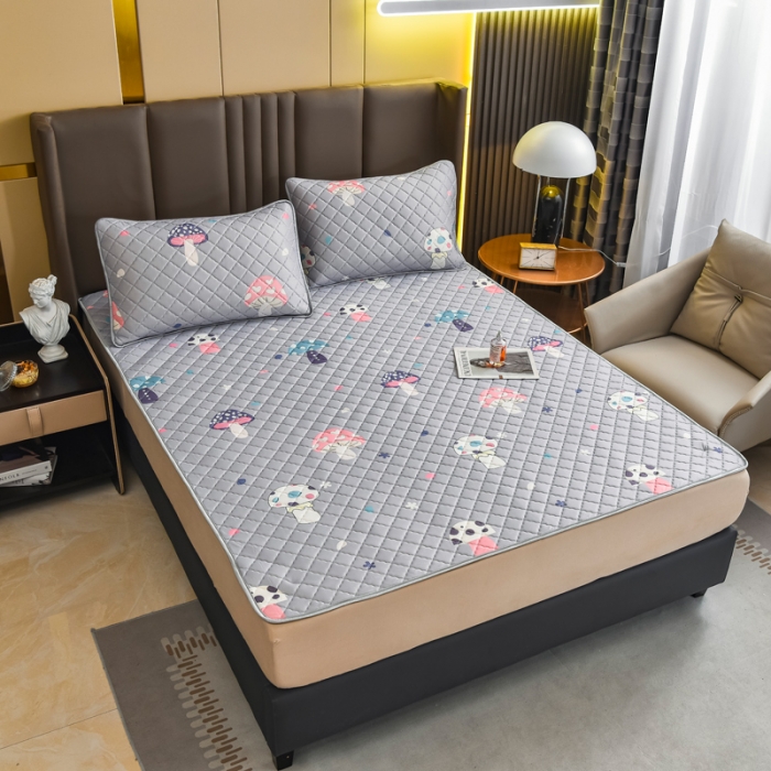 91家纺网 家纺一手货源 找家纺 锦罗绣 2024新款水洗乳胶凉席床单凉席夏被四件套 彩色蘑菇