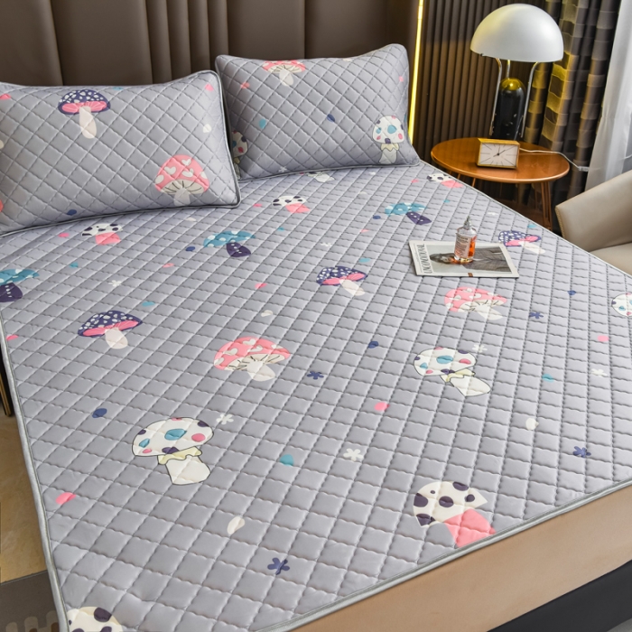 91家纺网 家纺一手货源 找家纺 锦罗绣 2024新款水洗乳胶凉席床单凉席夏被四件套 彩色蘑菇