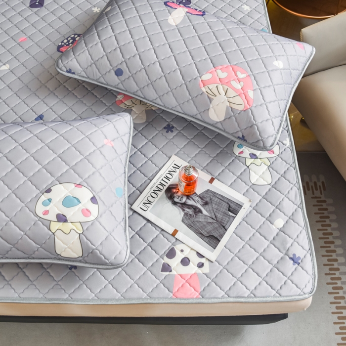 91家纺网 家纺一手货源 找家纺 锦罗绣 2024新款水洗乳胶凉席床单凉席夏被四件套 彩色蘑菇