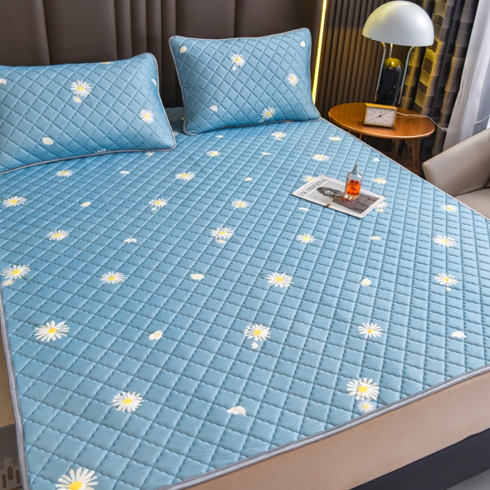 91家纺网 家纺一手货源 找家纺 锦罗绣 2024新款水洗乳胶凉席床单凉席夏被四件套 雏菊花开