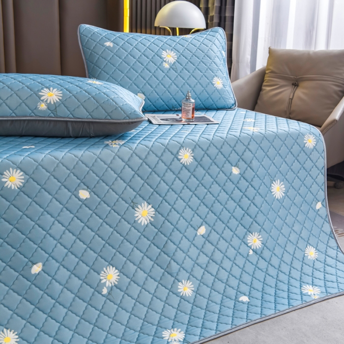 91家纺网 家纺一手货源 找家纺 锦罗绣 2024新款水洗乳胶凉席床单凉席夏被四件套 雏菊花开