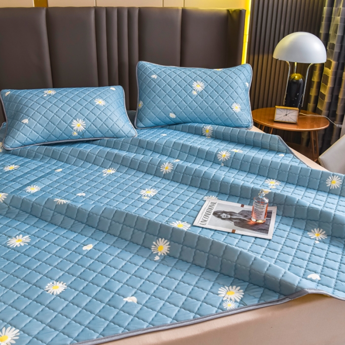 91家纺网 家纺一手货源 找家纺 锦罗绣 2024新款水洗乳胶凉席床单凉席夏被四件套 雏菊花开