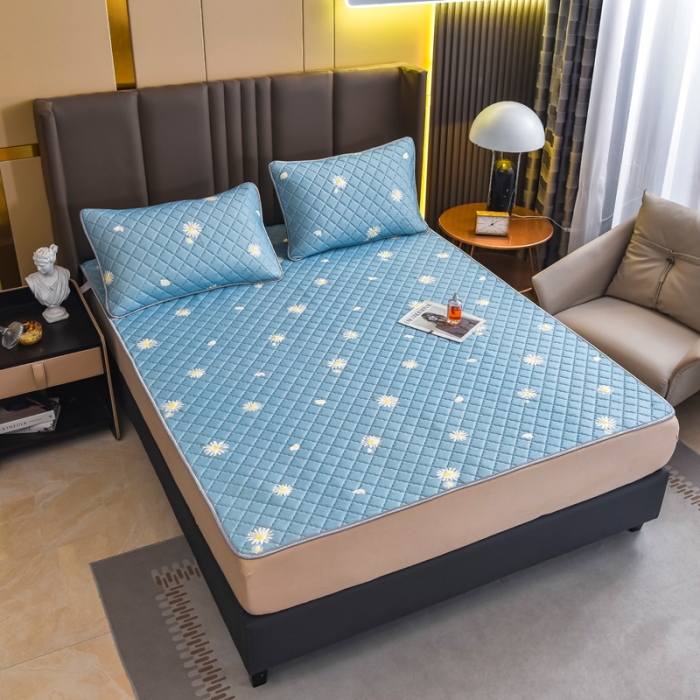 91家纺网 家纺一手货源 找家纺 锦罗绣 2024新款水洗乳胶凉席床单凉席夏被四件套 雏菊花开