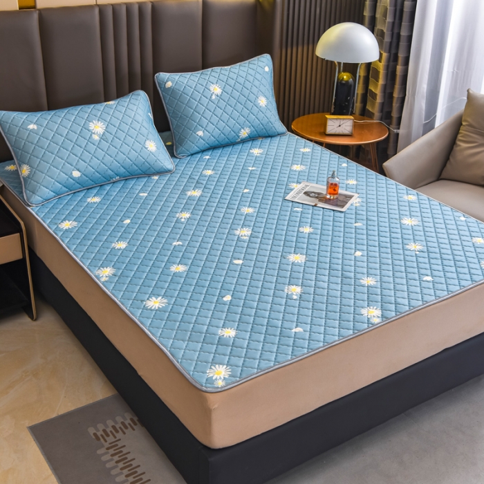 91家纺网 家纺一手货源 找家纺 锦罗绣 2024新款水洗乳胶凉席床单凉席夏被四件套 雏菊花开