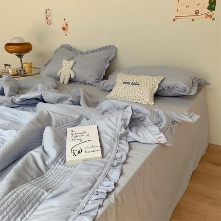 91家纺网 家纺一手货源 找家纺 六巷胡同 2022新款ins风水洗纱夏被四件套-实拍 海盐蓝